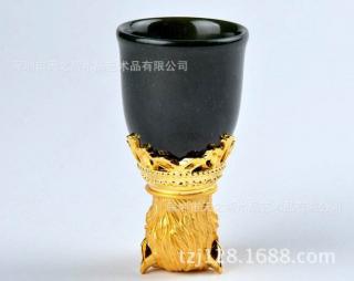 和田玉24k镀金青玉梅兰竹菊四君子艺术酒杯商务礼品摆件
